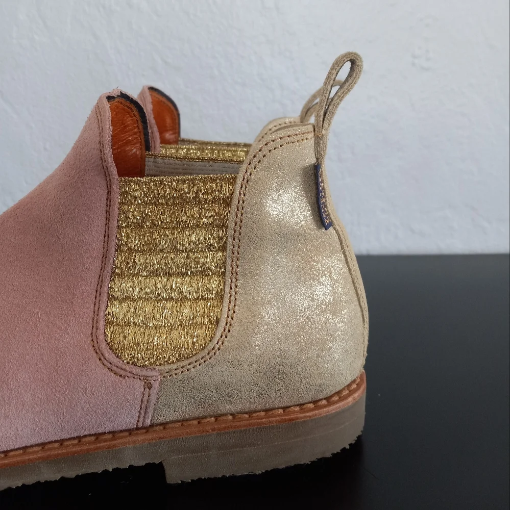 Penelope Chilvers Patchwork Safari Chelsea Boots Pink Gold 40EU